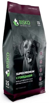 Сухой корм "BISKO" СУПЕР ПРЕМИУМ (для взрослых собак с высоким уровнем активности и спортивных собак, с говядиной) - фото 5390