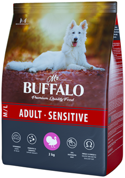 Сухой корм "Mr Buffalo" Adult M/L Sensetive , Индейка, 2 кг ( для собак сред/круп пород с чувст. пищевар.) - фото 5778