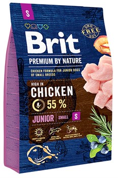 Сухой корм "Brit Premium by Nature" Junior S, с Курицей, 3 кг (для молодых собак мелких пород) - фото 5791