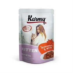 Karmy Киттен, Телятина мясные кусочки в желе, 80 гр Консервированный полнорационный корм для котят в возрасте до 1 года. берем. и кормящ. кошек - фото 6487