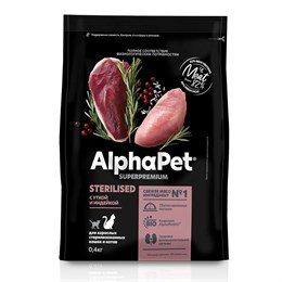 Сухой корм "ALPHAPET" Superpremium Стерил с Уткой и индейкой (д/стерильных кошек)