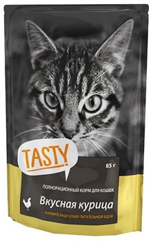 Влажный корм для кошек "TASTY" с курицей, 85 г (кусочки в желе) - фото 5473