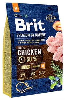 Сухой корм "Brit Premium by Nature" Junior M, с Курицей, 3 кг (для молодых собак средних пород) - фото 5792