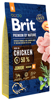 Сухой корм "Brit Premium by Nature" Junior M, с Курицей, 15 кг (для молодых собак средних пород) - фото 5803