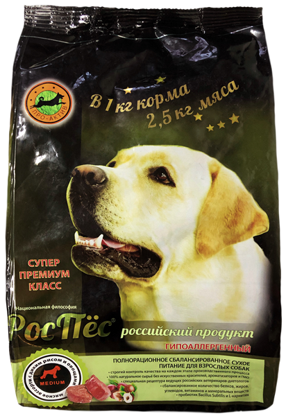 Сухой корм для активных взрослых собак супер-премиум-класса РосПёс, Про-Актив (мясное ассорти с рисом и овощами) - фото 7047