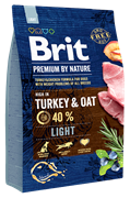 Сухой корм "Brit Premium by Nature" Light, с Индейкой 3 кг (для взрослых собак )